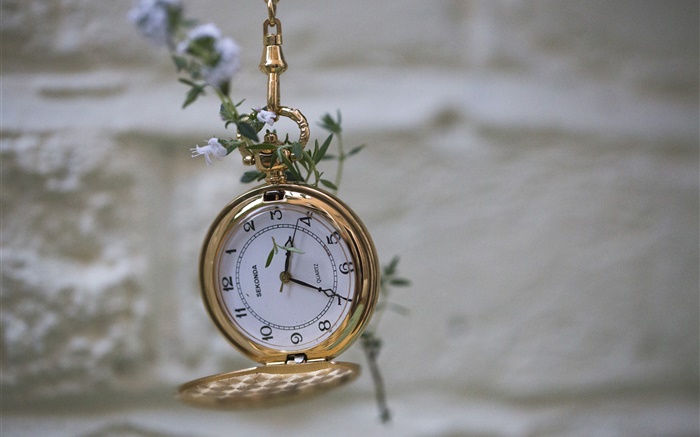 Золотые часы, цветы, боке обои,s изображение