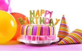 С Днем Рождения торт, украшение, сладкая пища, воздушные шары HD обои