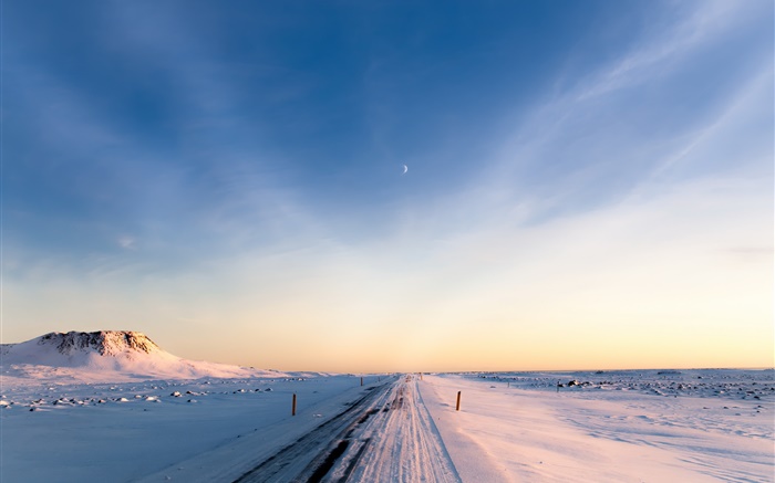 Исландия, зима, снег, дорога, утро, небо обои,s изображение