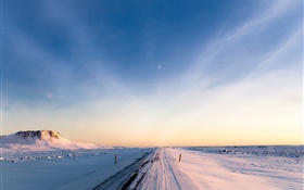 Исландия, зима, снег, дорога, утро, небо