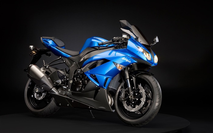 Kawasaki Ninja ZX-6R мотоцикл, синий и черный обои,s изображение