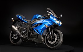 Kawasaki Ninja ZX-6R мотоцикл, синий и черный HD обои