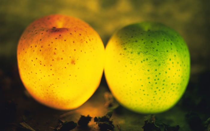Свет фрукты, зеленые и оранжевые яблоки обои,s изображение