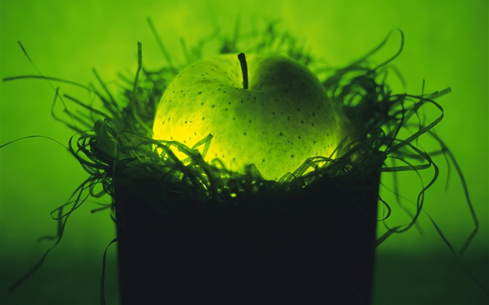 Свет фрукты, зеленое яблоко в гнезде обои,s изображение