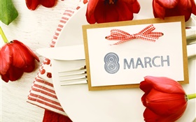 8 марта, Международный женский день, красные тюльпаны HD обои