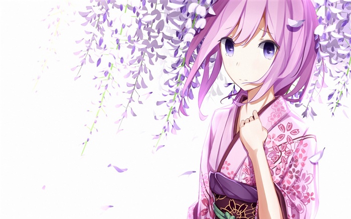 Megurine Luka, кимоно девушки, аниме, цветы обои,s изображение