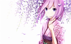 Megurine Luka, кимоно девушки, аниме, цветы