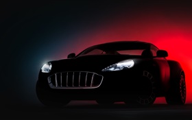 Мотор-шоу в Женеве, черный суперкар, красный фон