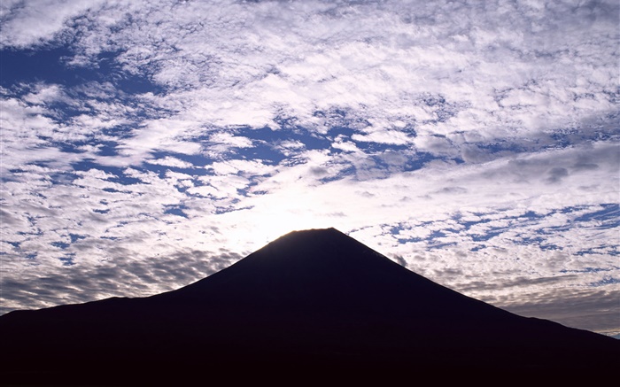 Гора Фудзи, Япония, силуэт, облака, закат обои,s изображение