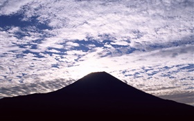 Гора Фудзи, Япония, силуэт, облака, закат HD обои