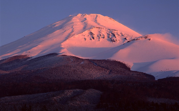 Гора Фудзи, Япония, снег, сумерки, лес обои,s изображение