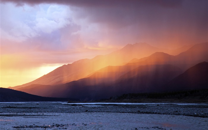 Горы, восход, рассвет, туман, облака обои,s изображение