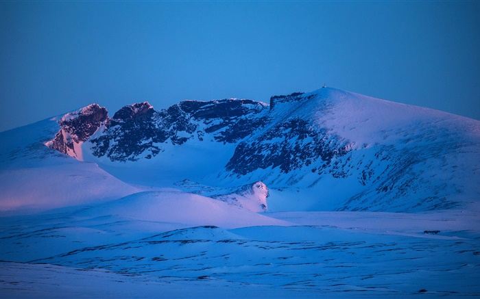 Горы, зима, снег, синий стиль, сумерки обои,s изображение