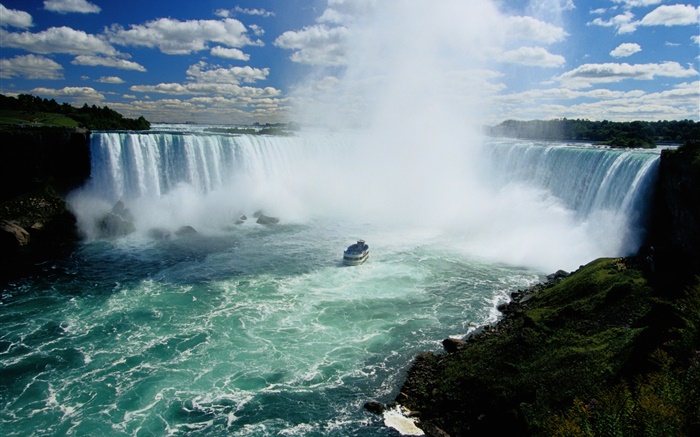 Ниагарский водопад, водопады, Канада, лодка, облака обои,s изображение