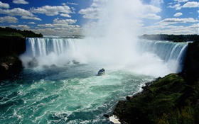Ниагарский водопад, водопады, Канада, лодка, облака