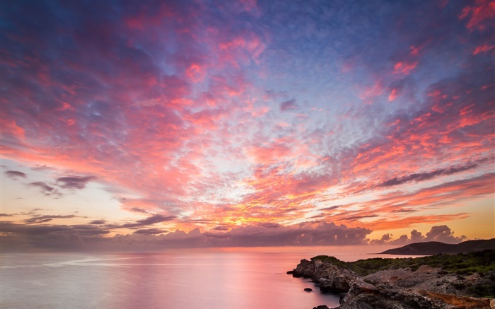 Море, побережье, скалы, закат, красное небо, красивый пейзаж обои,s изображение