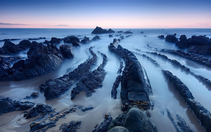 Море, берег, камни, скалы, рассвет обои,s изображение