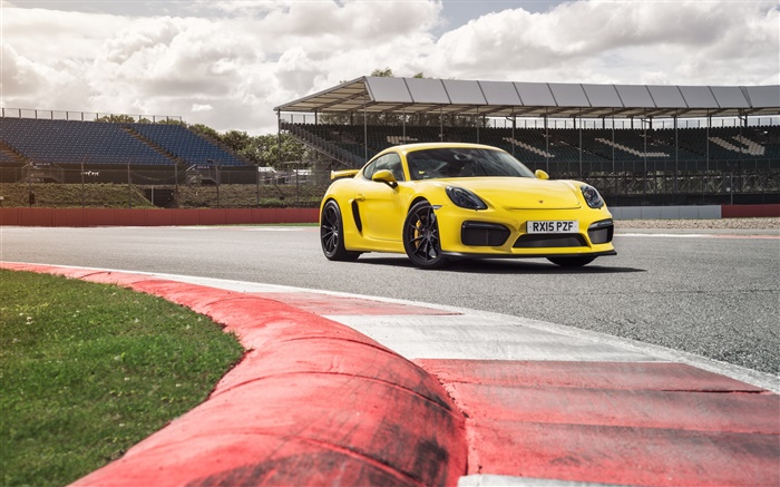 Porsche Cayman GT4 желтый суперкар вид спереди обои,s изображение