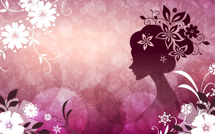 Фиолетовый фон, вектор девочка, цветы, красивые обои,s изображение