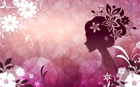 Фиолетовый фон, вектор девочка, цветы, красивые