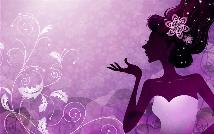Фиолетовый стиль, вектор девочка, цветы, растения обои,s изображение