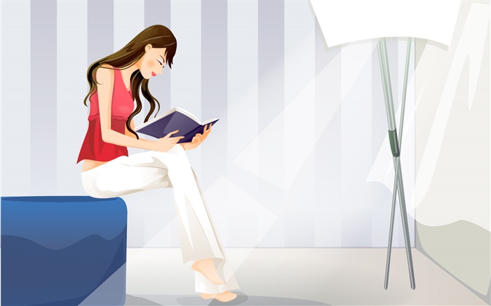 Красный вектор платье девушки чтение книги обои,s изображение