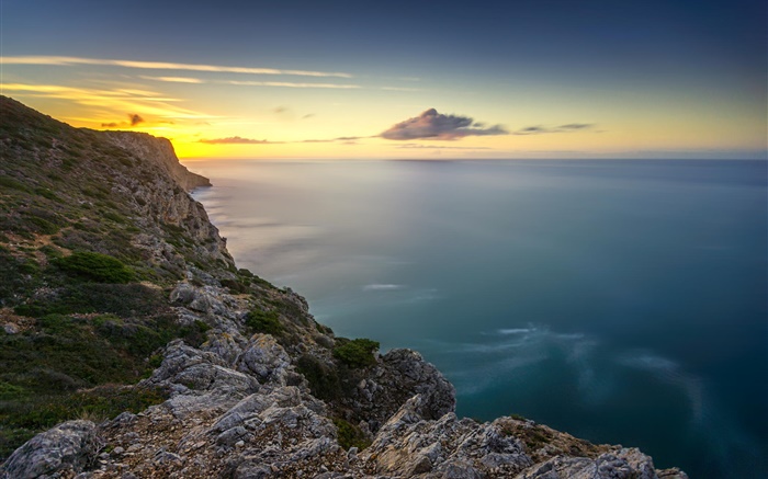 Скалы, море, побережье, закат обои,s изображение