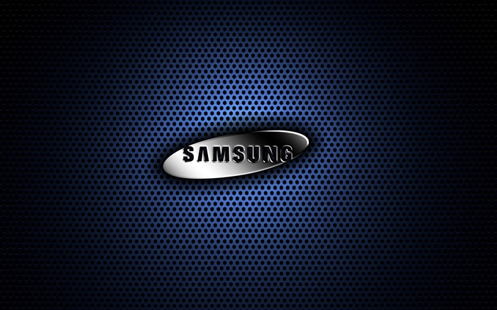 Samsung металлический логотип, синий фон обои,s изображение