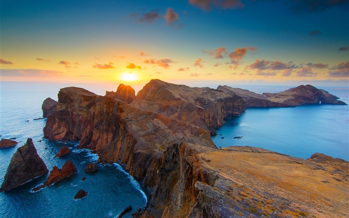 Закат побережье, скалы, море обои,s изображение