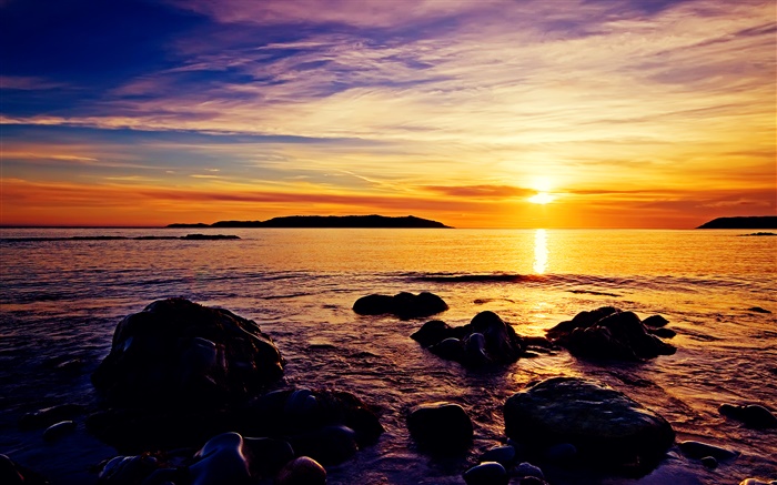 Закат побережье, камни, море, красивая обои,s изображение