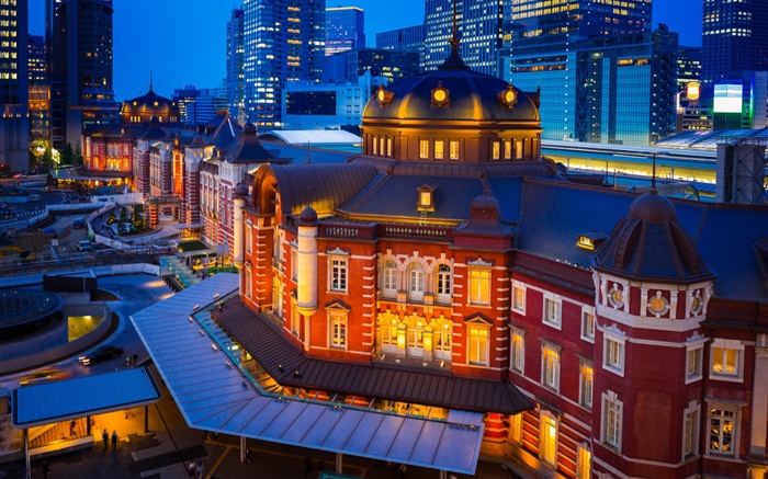 Токио, Marunouchi, Япония, город ночью, здания обои,s изображение