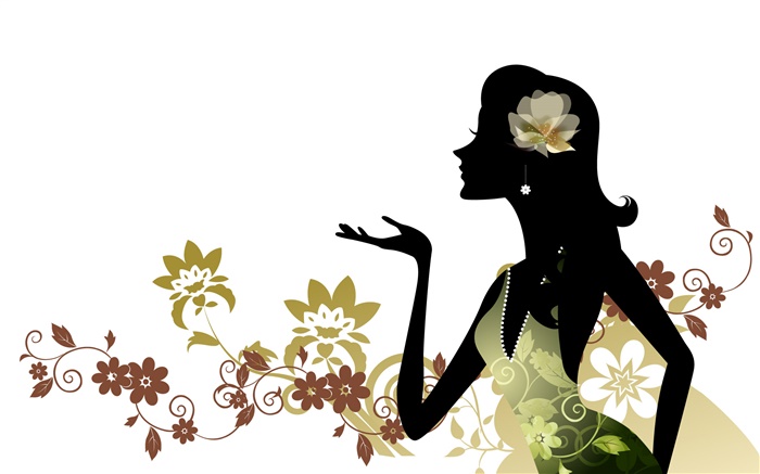 Вектор девушка, мода, цветы, белый фон обои,s изображение