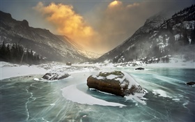 Зима, снег, горы, озеро, природа пейзаж HD обои
