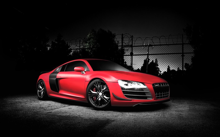 Audi R8 спортивный автомобиль, красный цвет, ночь обои,s изображение