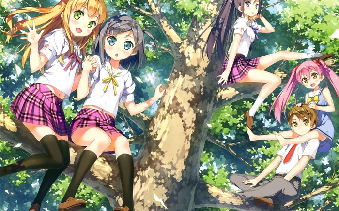 Симпатичные девушки аниме в дереве обои,s изображение