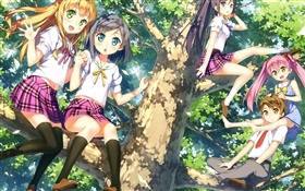 Симпатичные девушки аниме в дереве HD обои