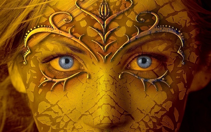Фантазия лицо девушки, золотой цвета обои,s изображение