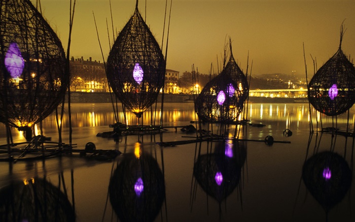 Фестиваль огней, река, Франция, Лион обои,s изображение