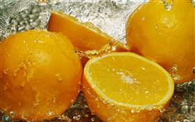 Свежие фрукты, лимон, вода, капли HD обои
