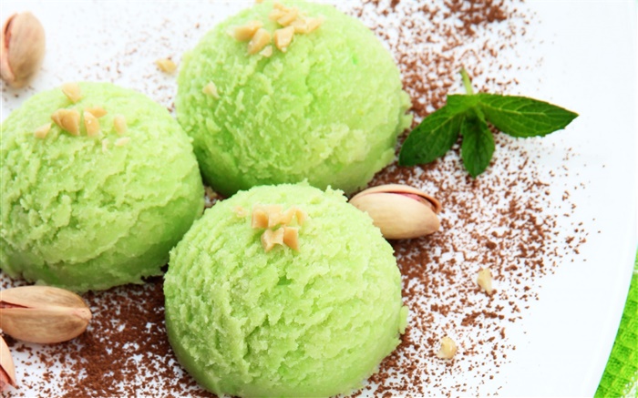 Зеленый цвет мороженое, орехи, сладкая пища обои,s изображение