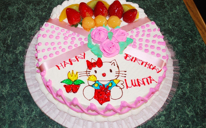 С Днем Рождения торт, роза, котенок обои,s изображение