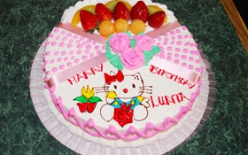 С Днем Рождения торт, роза, котенок HD обои