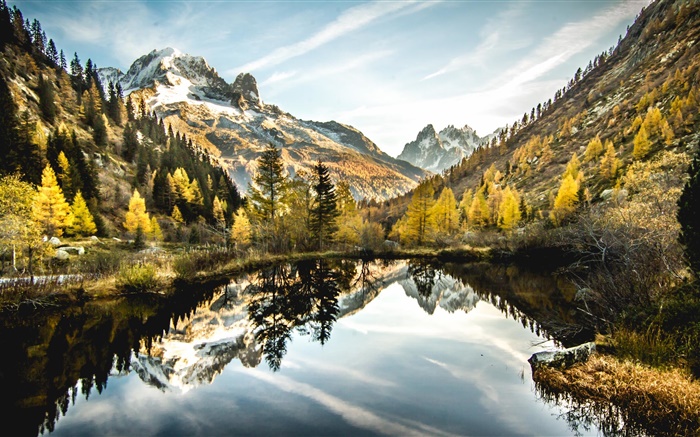 Озеро, горы, деревья, облака, отражение воды обои,s изображение