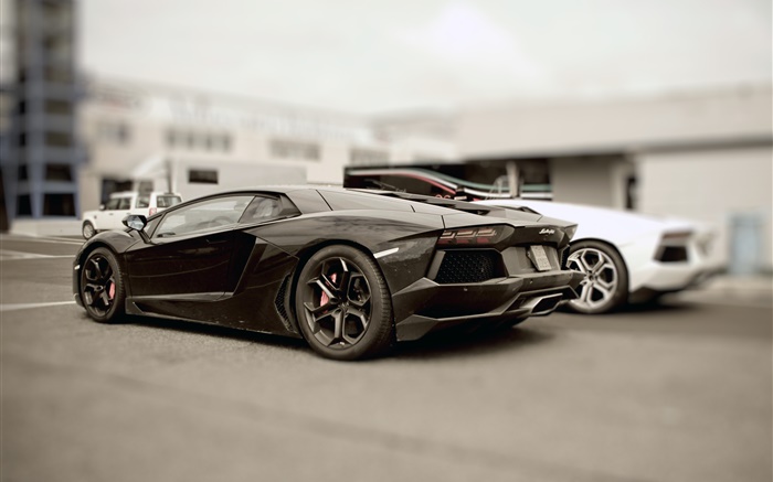 Lamborghini Aventador черный суперкар на стоянке обои,s изображение