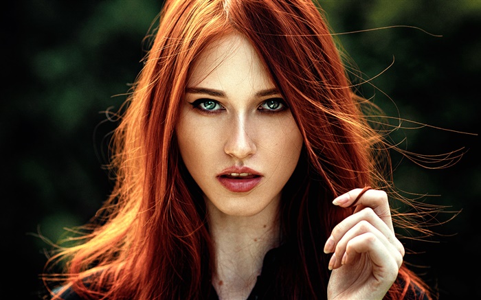 Милые красные волосы девушка, голубые глаза обои,s изображение