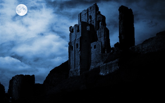 Ночь, луна, руины, крепости, облака обои,s изображение