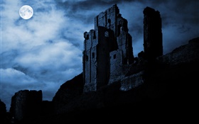 Ночь, луна, руины, крепости, облака HD обои