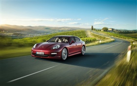 Porsche красный суперкар, скорость, дорога