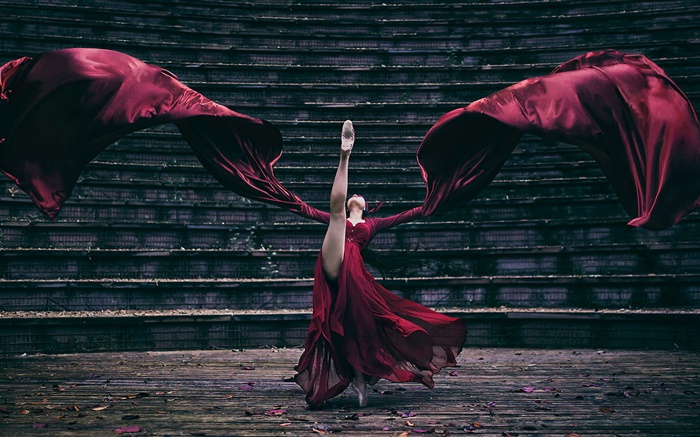 Красное платье девушки танцуют, лестницы обои,s изображение