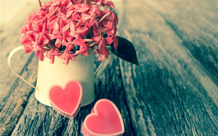 Красные цветы, букет, конфеты, любовь сердца, День Святого Валентина обои,s изображение
